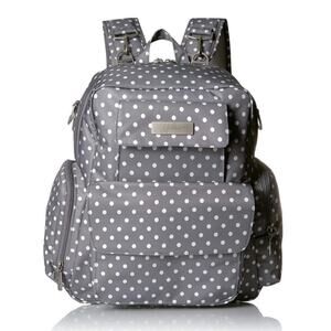 JuJuBe Nurtured Large Breast Pump Backpack Diaper Baby Bag Polka Dot Gray White